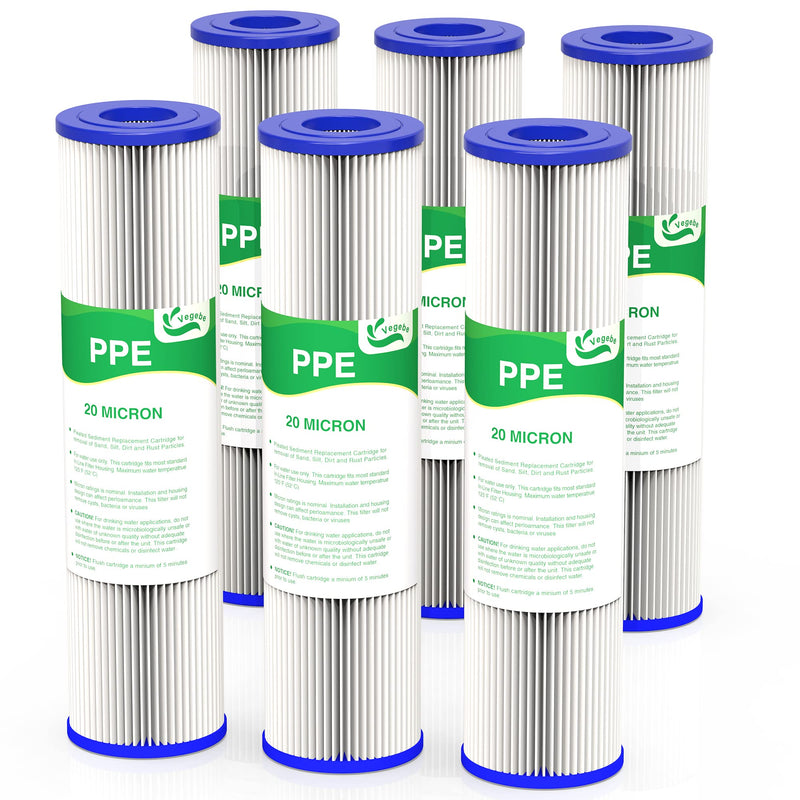 20 Micron Water Filter 10" x 2.5", 10-inch Whole House Sediment Pre-Filters for Well & Tap water, Replacement Cartridge for FXWPC, EQ-PFC35, ECP5-10, S1, 3WH-STDPL-F02, SPC-25-1005, 6-Pack