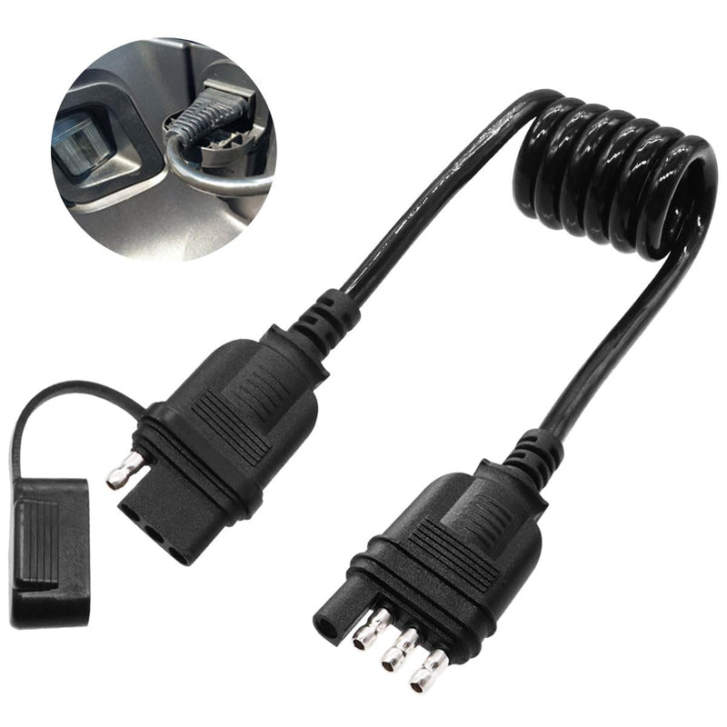 4 Way Flat Trailer Extension Coiled Cable, 4 Pin Trailer Wire Extension Harness Male and Female Stretchable Coiled with Dust Cover 36"/3 FT 18 Guage