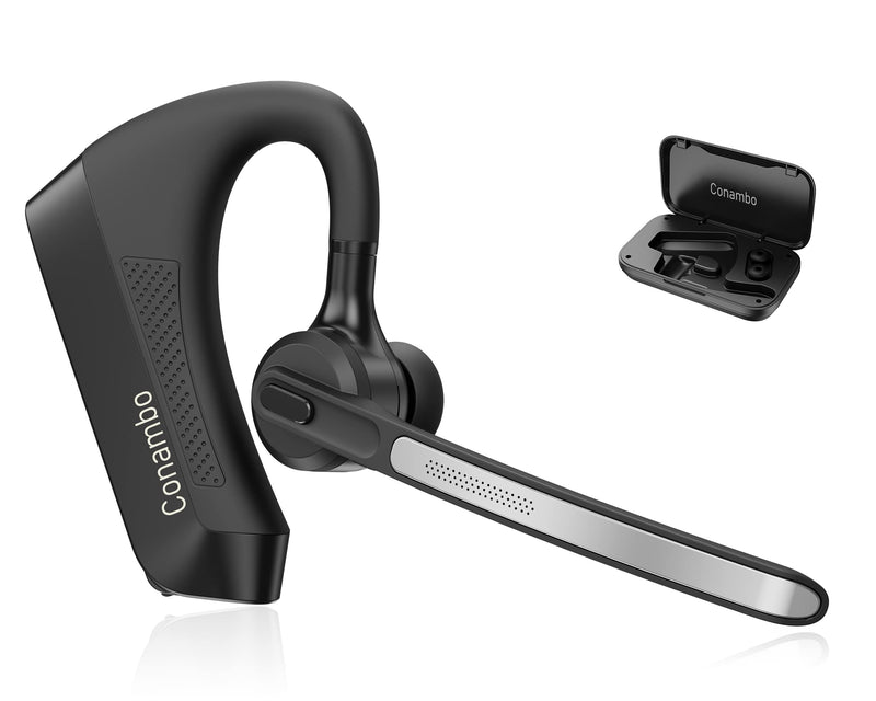 Conambo K21 Bluetooth Headset V5.1, Bluetooth Earpiece with CVC 8.0 Dual Mic Noise Cancelling Wireless Headphone - Mute & Volume Buttons 16Hrs Talking for iOS Android Cell Phone, Trucker, Office Work GREY