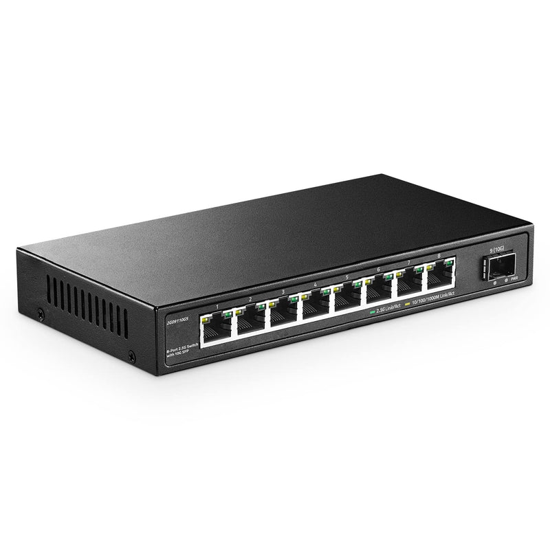 8 Port 2.5G Switch with 10G SFP+, 8 x 2.5GBASE-T Ports, 2.5Gbps Network Hub Ethernet Splitter, YuLinca Multi-Gigabit Fanless Unmanaged Plug&Play Gaming Switch 8x2.5G + 1x10G SFP
