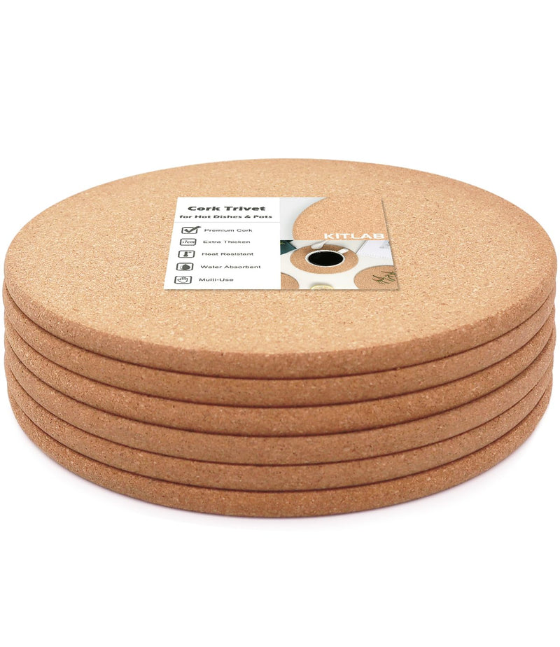 Cork Trivet, 6 Pcs High Density Thick Cork Trivets for Hot Dishes, 10 Inch Heat Resistant Multifunctional Coaster, Hot Pads for Table & Countertop 6 Pcs, 10"