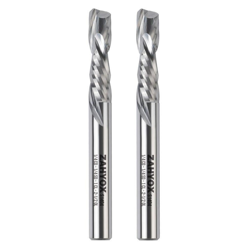 ZahyoX 1/4 Inch Shank Compression Spiral Router Bit, 2 Pack Set, CNC End Mill for Wood, 1/4 Dia x 1 CL x 2-1/2 OVL 1"CL Pack of 2