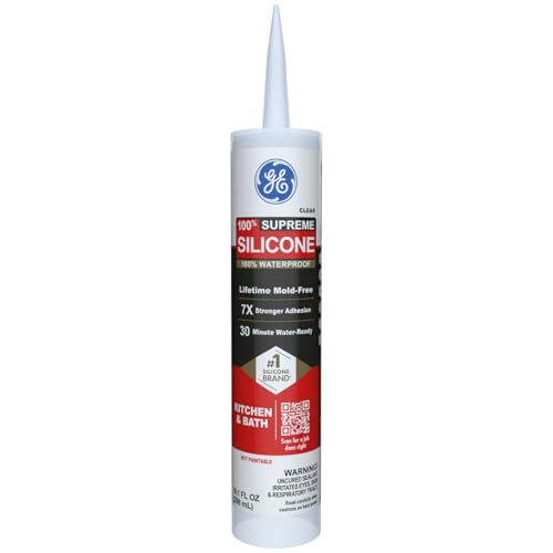 GE Supreme Silicone Caulk for Kitchen & Bathroom, Clear, 10 fl oz Cartridge, 1 Pack - 100% Waterproof Silicone Sealant, 7X Stronger Adhesion, Shrink & Crack Proof Pack of 1