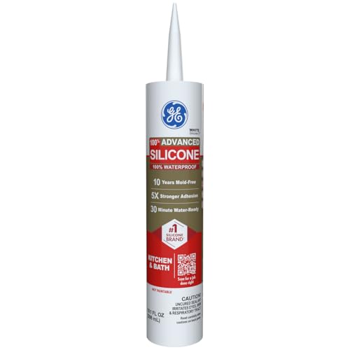 GE Advanced Silicone Caulk for Kitchen & Bathroom, White, 10 fl oz Cartridge, 1 Pack - 100% Waterproof Silicone Sealant, 5X Stronger Adhesion, Shrink & Crack Proof Pack of 1
