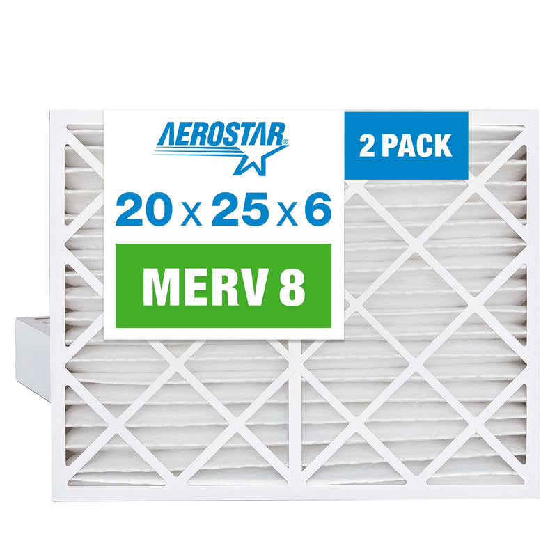 Aerostar 20x25x6 MERV 8 Air Filter, 2 Count, ACTUAL SIZE (19.75 x 24.25 x 6.00) Fits Aprilaire 201,HVAC, Air Conditioning & Furnace Filter Captures Dust, Lint & Pollen (MPR 600 / FPR 5) MERV 8 Standard