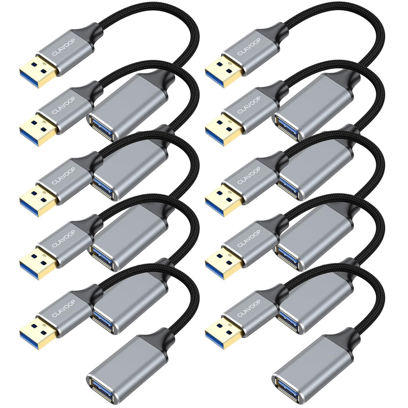 Short USB Extension Cable 6 inch 10 Pack, USB 3.0 Cable Extender Braided USB A Male to Female Compatible with USB Flash Drive, Printer, Camera, Mouse, Keyboard, Headset 0.5FT