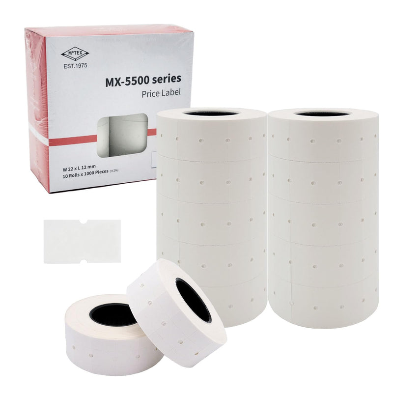 Motex 1 Line Labels - 10,000 White Blank Price and Date Gun Labels, Fits Perco 1 Line Price and Date Guns and MX-5500 10 Rolls