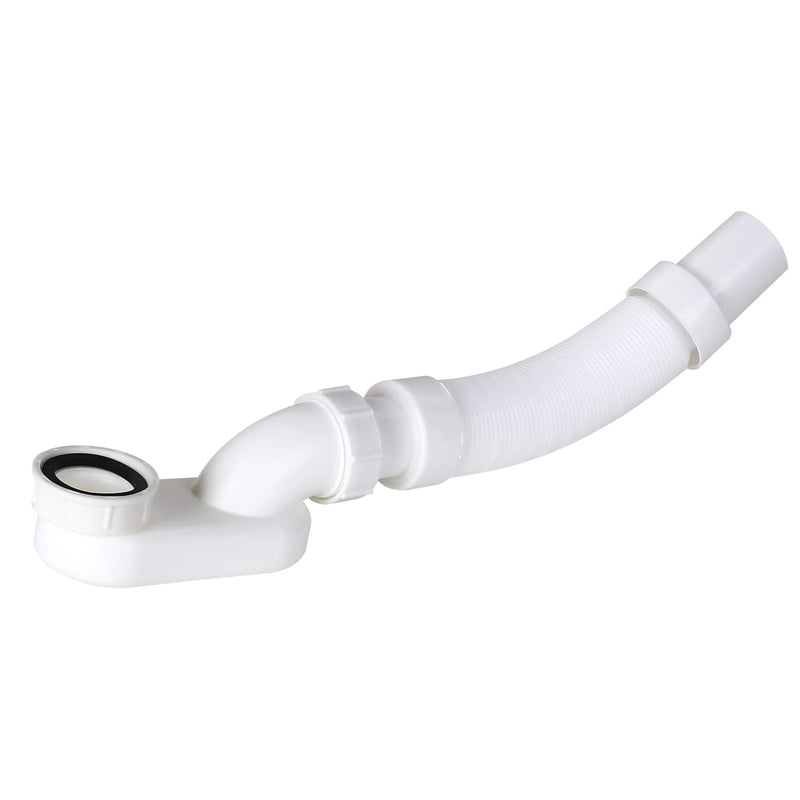 Flexible Freestanding Tub Drain Kit - Low Profile Flat P Trap for Bathtub Shower Drain Pipe - 1 1/2 inch Diameter One end thread