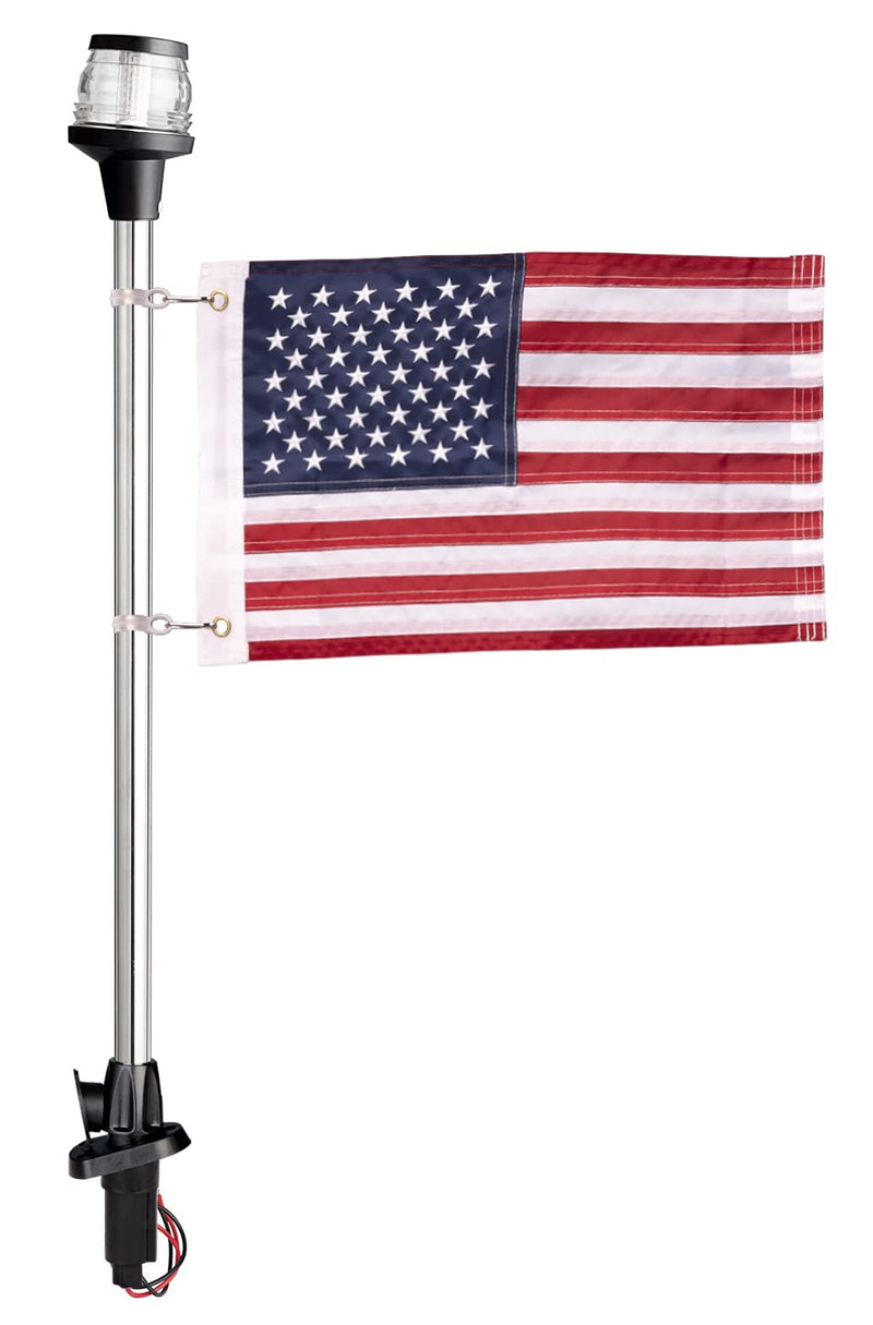 Young Marine All-Around LED Navigation Light with 2-Pin Standard Pole, 24" with Base (With Flag) With Flag