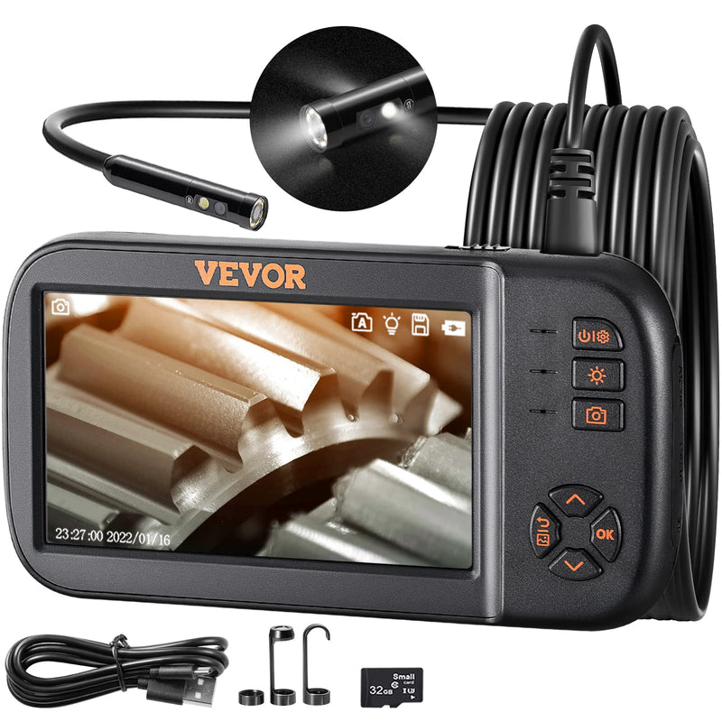 VEVOR Triple Lens Endoscope Camera, 4.5" IPS Screen Borescope Inspection Camera with 1080P Lens, 10 Adjustable Light, 2860 mAh Battery, Waterproof & Oilproof Endoscope for Auto, Wall, Drain Inspection 4.5 inch Screen - 16.5 ft
