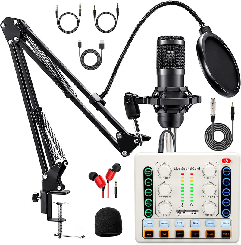 Podcast Equipment Bundle, BM-800 Podcast Microphone Bundle-Voice Changer with Mic Arm-Studio Condenser Microphone for Phone, PC, DJ, Perfect for Video Recording, Streaming Media, Gaming and Singing M8 Podcast Kit