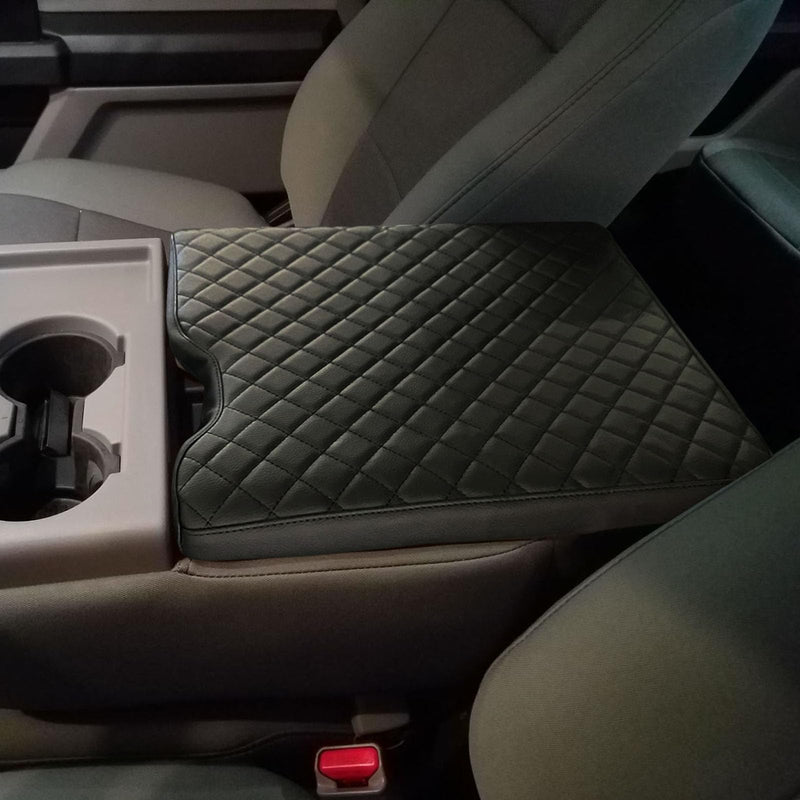 Center Console Cover for Ford F150 2015-2024/F250 F350 F450 2017-2024 Leather Arm Rest Box Lid Middle Console Cover Armrest Box Protective Cover Accessories(40/20/40 Jump Seat Console Only) Jump Seat Console(Black)