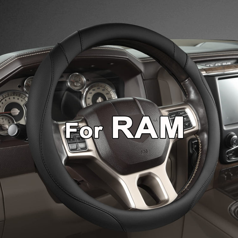 West Llama Customized Auto Car Steering Wheel Cover for Dodge RAM 1500 2500 3500, 15.5-16 inch (Black-Large Size) Large size (15 ½''-16'') A-Black