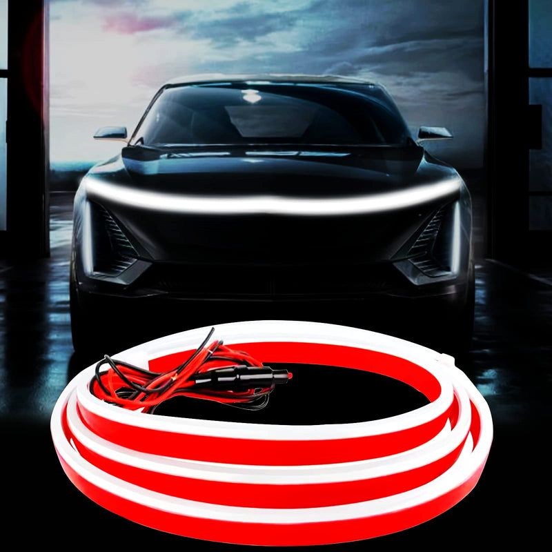 Car LED Hood Light Strip, 70 Inch 12V Flexible Waterproof Daytime Running Lights for Car, Universal Engine Cover Decoration Accessories for Cars, SUVs, Trucks, Dynamic Scan Start-up Effect (White) White 70 Inches