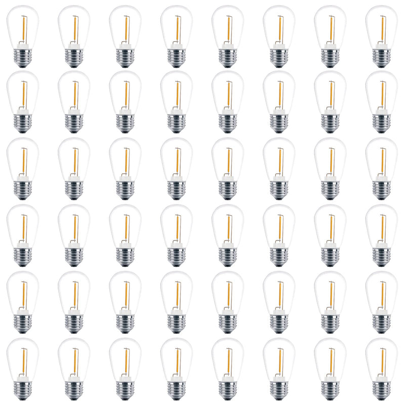 Meconard 48 Pack S14 LED String Light Bulbs, 1 Watt Shatterproof Replacement Bulbs for Patio Outdoor Sting Lights, E26 Medium Screw Base, Warm White 2200K, Non-Dimmable 48 Count (Pack of 1)