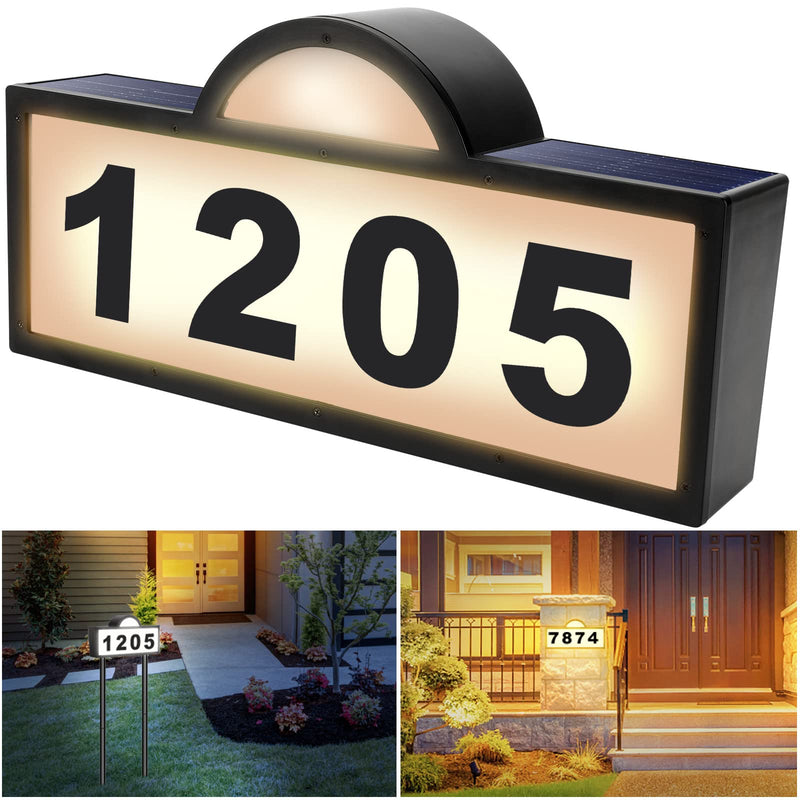 Solar House Numbers Address Sign, IP65 Waterproof Solar Address Plaque for Outside, 3200K Warm & 6500k Cold LED Illuminated House Numbers for Outdoor Wall Mounted & Home Yard Ground Address Number Bicolor light
