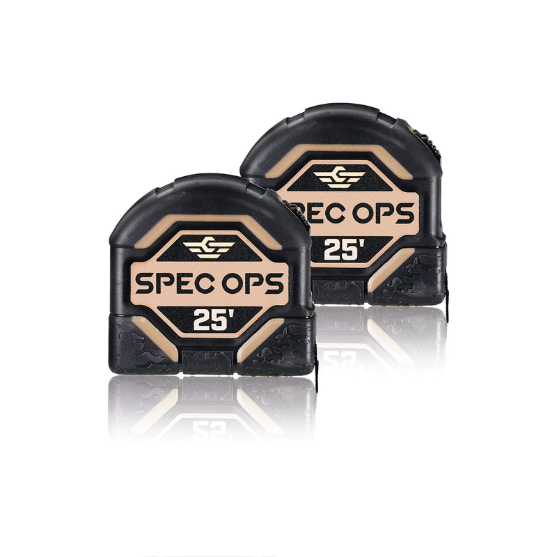 Spec Ops Tools Tape Measure for Measuring & Layout, 1 1/8" Double-Sided Blade and Military-Grade Composite Case, 25 Foot (2) 25' (2)