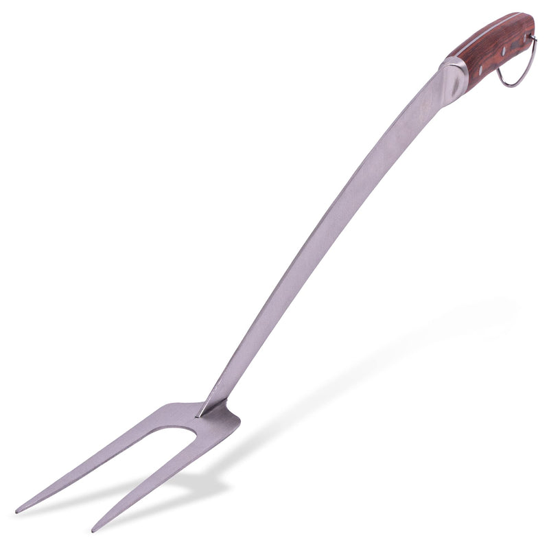 Grill Fork 24-inch Super Long for Grilling Barbecue Griddle and Fire Pit Extra Strong Curved Neck Premium Hardwood Handle Large Stainless Steel Tines for BBQ Outdoor Kitchen and Grilled Food Grilling Fork