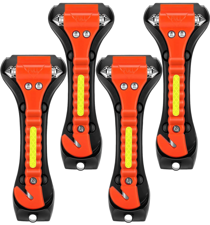 Car Safety Hammer 4 Pack, Car Window Glass Breaker and Seat Belt Cutter Car Emergency Escape Tool with Light Reflective Tape for Family Rescue, Life Saving Survival Kit