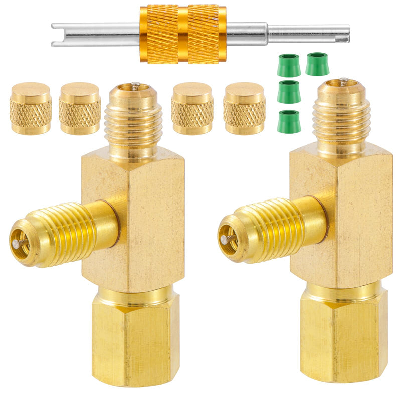 Quick Coupler Access Tee, 1/4'' Valves Core Quick Coupler Tee Adapter with Swivel Connector for Gauge Deep Vacuum Pump Manifold 2PC