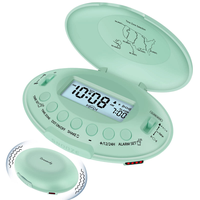 DreamSky Vibrating Alarm Clock for Heavy Sleepers - Bed Shaker Alarm Clock Under Pillow for Adults Teens Kids & Hearing Impaired, Rechargeable Battery Operated for Bedroom, Travel, Auto DST, Backlight Green
