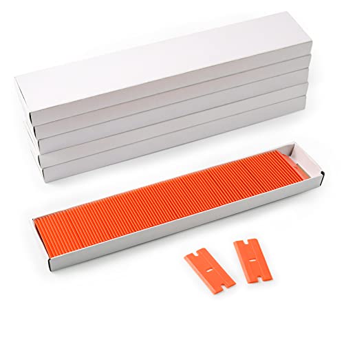FOSHIO Plastic Razor Blades 600PCS Double Edged 1.5 Inch Suit for Razor Blade Scraper, Plastic Scraper with Plastic Blades for Remove Decals Stickers Adhesive Label and Glass Clean 600 Count (Pack of 1) Orange