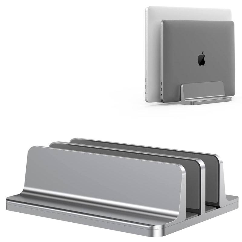 Vertical Laptop Stand, Adjustable 2 Slot Aluminum Desktop Holde(Up to 17.3 inch), Fits All MacBook/Microsoft Surface/HP/Dell/ChromeBook/iPad and Gaming Laptops (Grey) Grey