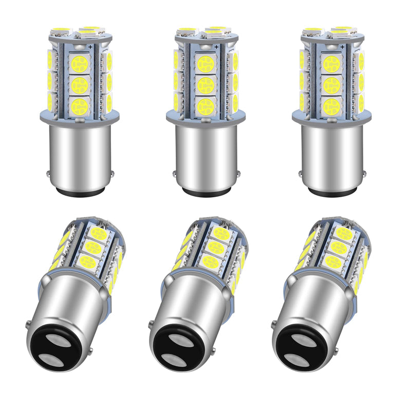 Qoope 6-Pack 1076 LED Bulb for RV, 1142 1004 BA15D White Light Bulb Replacement for 12V Camper Trailer Motorhome Boat Interior Light, 5050 18SMD Double Contact Bayonet,#90 Yard Landscape Bulb 6Pack