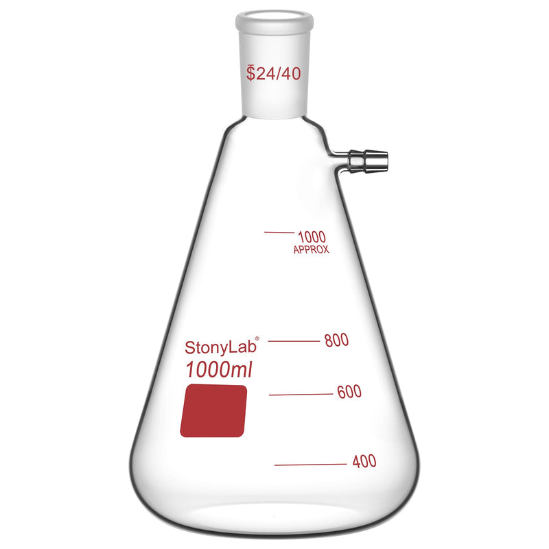 stonylab Filtering Flask with 24/40 Standard Taper Outer Joint, Heavy Wall Borosilicate Glass Filter Flask, Bolt Neck with Tubulation, 1000 ml