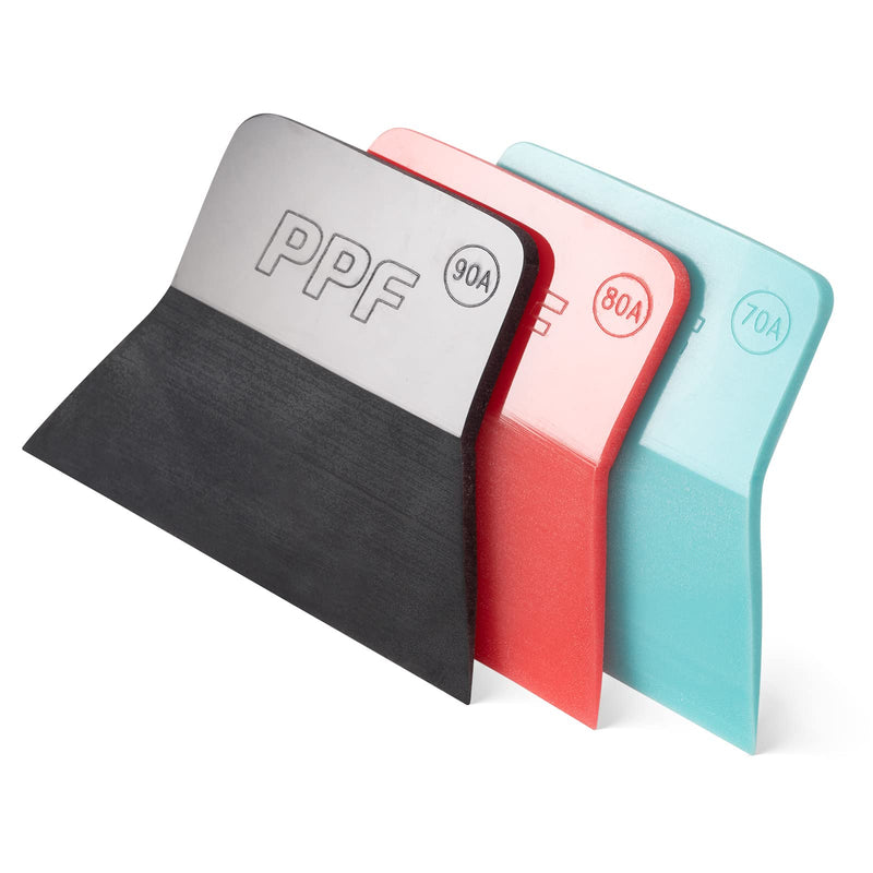FOSHIO PPF Squeegee Vinyl Wrap Tool, 3 In 1 Different Hardness Anti-Scratch Rubber Scraper Soft TPU Mini Squeegee Window Tint Tool for Paint Protection Film, Squeegee for Window Cleaning Multicolor