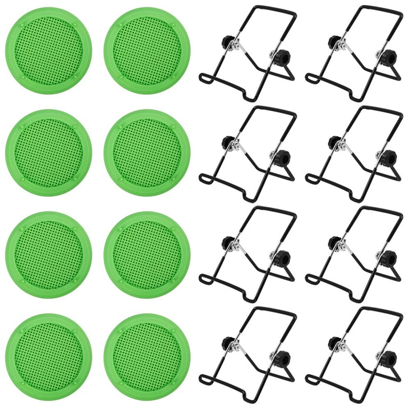 Picowe Plastic Sprouting Lids, Sprouting Jar Stands, for 86mm Wide Mouth Mason Jars, Canning Jars, Suit for Grow Bean Sprouts, Alfalfa, Salad Sprouts(16 Pack, Green) 8 x Lids + 8 x holder