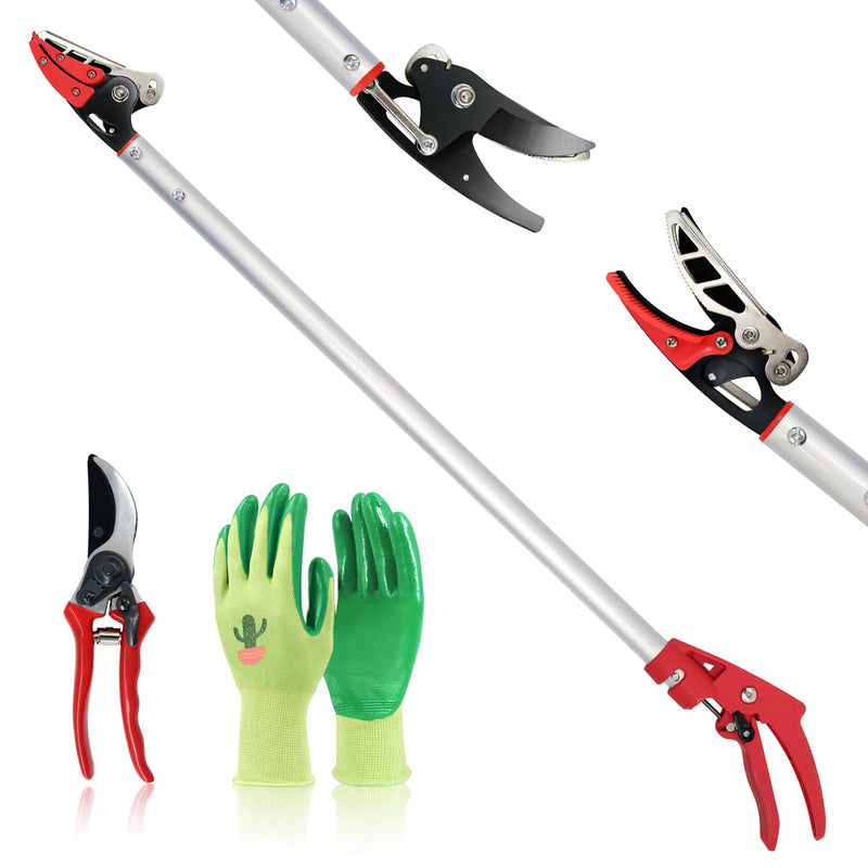 Altdorff Cut and Hold Pruner Set, Lightweight 32-Inch Long Reach Pruner One-Handed Operation, Hold Long Reach Cut Rotating, 8.3" Hand Pruner for Branch Pruning, Fruit Picking, Prickly Plants & Roses Modern