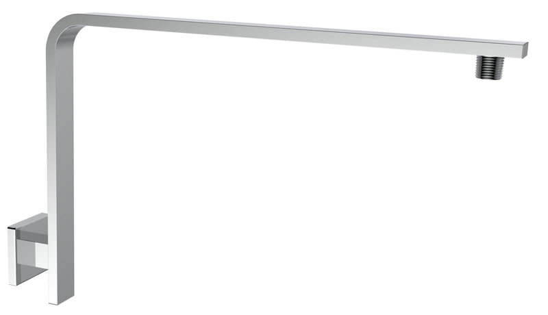 High Rise Shower Arm and Flange, 16 inch, Solid Brass, Square Shower Riser, Gooseneck Raised Shower Head Arm, Wall Mount Shower Head Extension Arm, 1/2 NPT Tapered Threads (Polished Chrome) Polished Chrome
