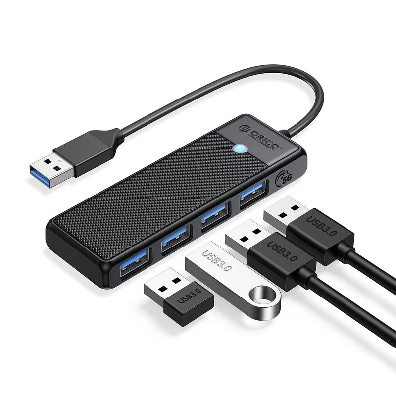 ORICO USB 3.0 Hub, 4-Port USB Hub, Ultra Slim USB Splitter for Laptop for MacBook, Mac Pro, iMac, Surface Pro,XPS, PS5, PC, Flash Drive, Mobile HDD(Black/0.5ft) 0.5FT Black/USB-A