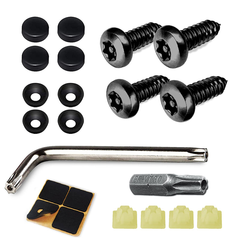 4 Set Black Anti Theft License Plate Screws Kits, Rustproof Stainless Steel Car Tag Plate Mounting Hardware, M6 (1/4") Tamper Proof Screws for Front Rear Frame Holder Mounting Black-K2
