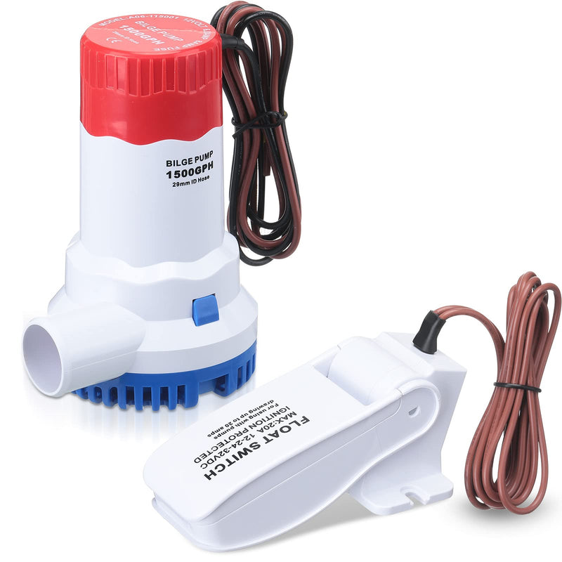 12 V 1500 GPH Bilge Pump Marine Boat Bilge Water Pump with Automatic Bilges Pumps Float Switch 12 V 24 V 32 V for Boats Ponds
