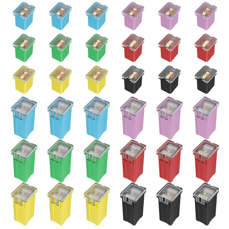 Joinfworld 36 Pcs Jcase Fuse Automotive Tall/Standard and Low Profile Jcase Box Shaped Fuses Assortment Kit (20A, 30A, 40A, 50A, 60A, 80A) for Ford Chevy/GM Nissan and Toyota Pickup Trucks Cars SUVs Low and Tall/Standard Profile