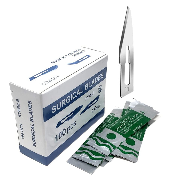 Box of 100 Scalpel Sterile Blades Carbon Steel Individually Foil Wrapped (Blade #11) Blade #11