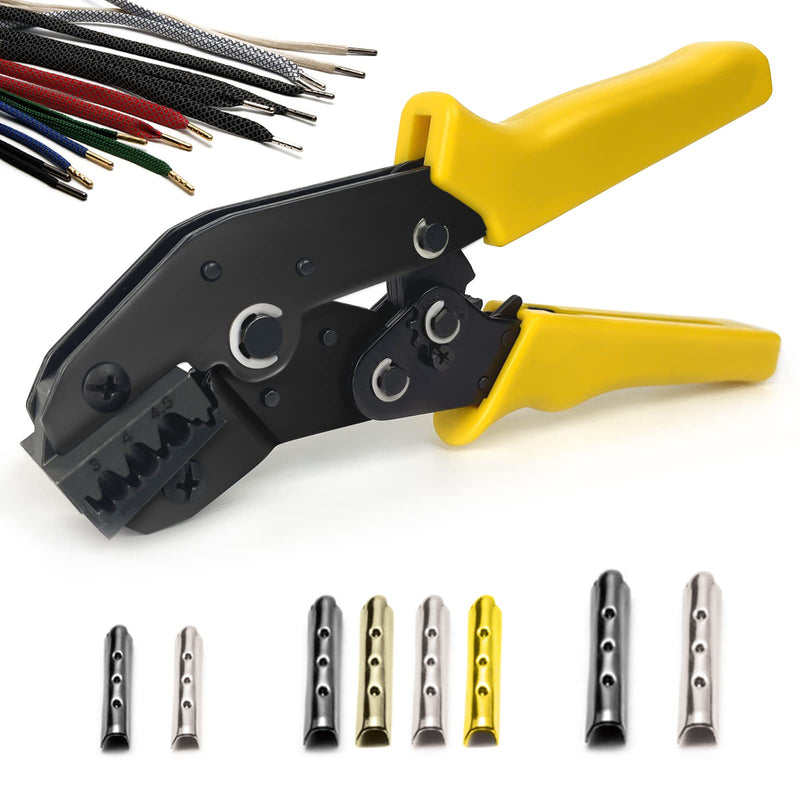 Aglet Crimping Tool, Shoelace Aglets Tool, Aglets For Shoelaces, Repair Shoe Lace Tips Replacement End Comes With 160 pcs Metal Aglets Installation Tool Adaptation 3/4/4.5 mm Aglets (Yellow)