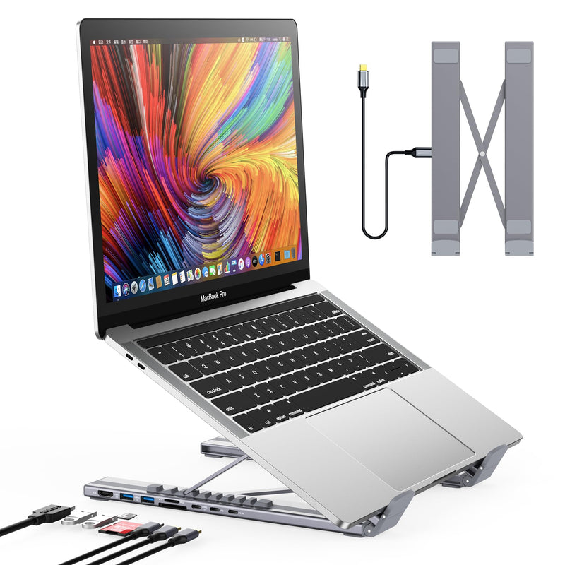 USB C Laptop Docking Station Stand, USB C Dock Tablet Stand, 8 in 1 USB C Hub with 4K HDMI, 2 USB 3.0, PD 100W, Universal Dock Station for MacBook Pro/Air/Dell/HP/Surface/Lenovo, Plug and Play