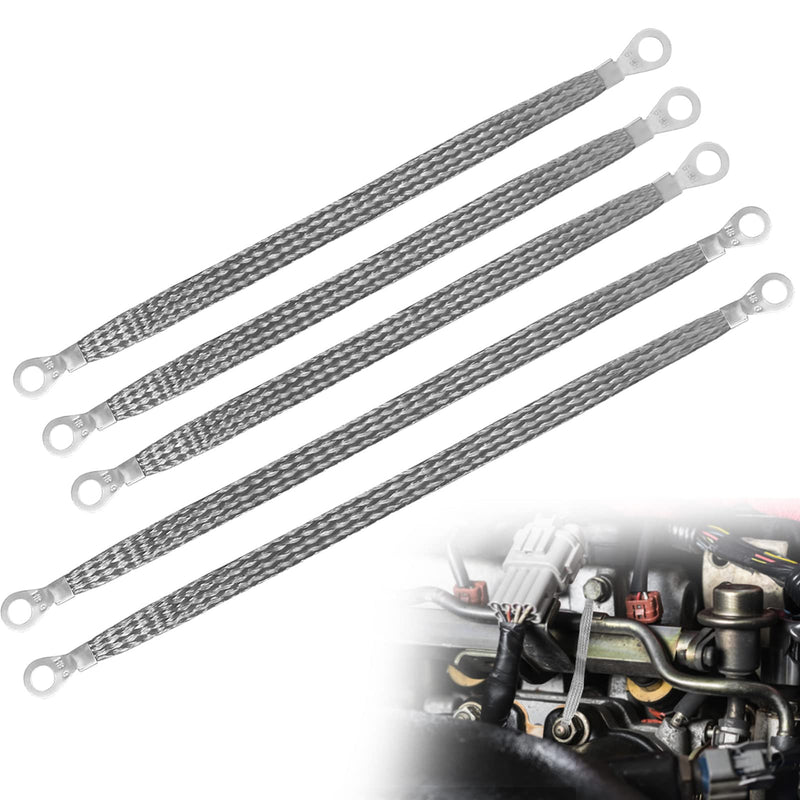 Ground Straps Automotive, 3Pcs 10" x 1/2" & 2 Pcs 13" x 1/2" Professional Vehicle Grounding Straps, Ground Engine Cable Strap Kit, Automotive Wire Ground Strap for Most Cars, Ring Terminals gray