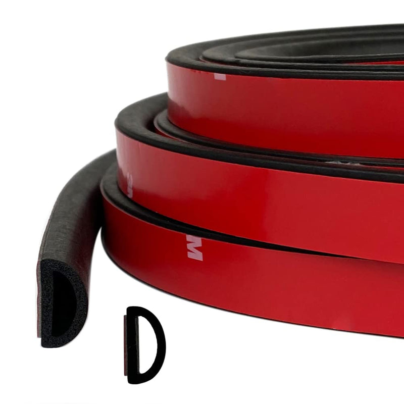 D Shape EPDM Foam Rubber Seal with Tape, Self-Adhesive Rubber Weather Stripping for Boat, Auto, RV, Marine, Garage Doors/Window and More, W:0.75"; H:0.375"; L:26Feet 26 Feet Black( .375" height; .75" width)