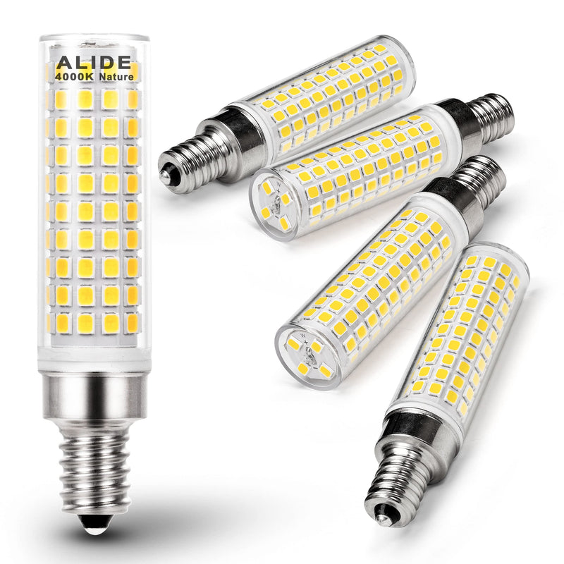 ALIDE E12 100w LED Candelabra Bulbs Replacement C7,4000K Natural White,1200lm T6 10W LED E12 Candle Light Bulbs for Ceiling Fan Pendant Lighting Salt Lamp,Non-dimmable,5 Pack 10 Watts