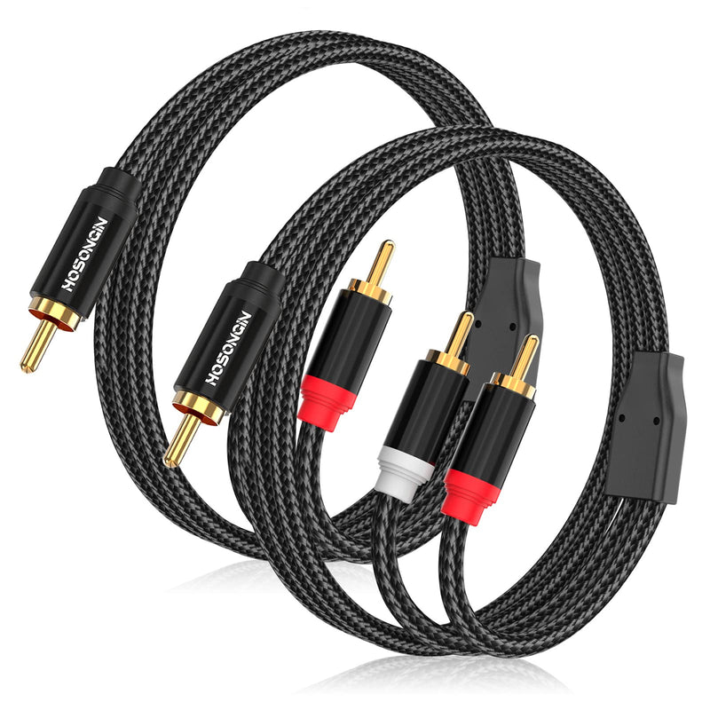 HOSONGIN RCA Y Splitter Cable, 3.3Ft, 2Pack, 1 Male to 2 Male Audio Cable, Gold-Plated, Noise-Free Durable Braided Design RCA Adapter for Subwoofers, Amplifiers, TVs, Home Theater, Hi-Fi Systems 3.3FT-2Pack