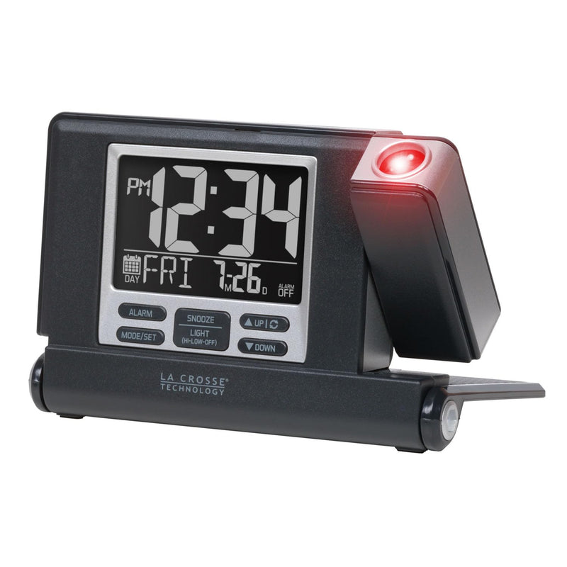 La Crosse Technology 616A-56647-INT Travel Projection Alarm with Fold Out Stand Black