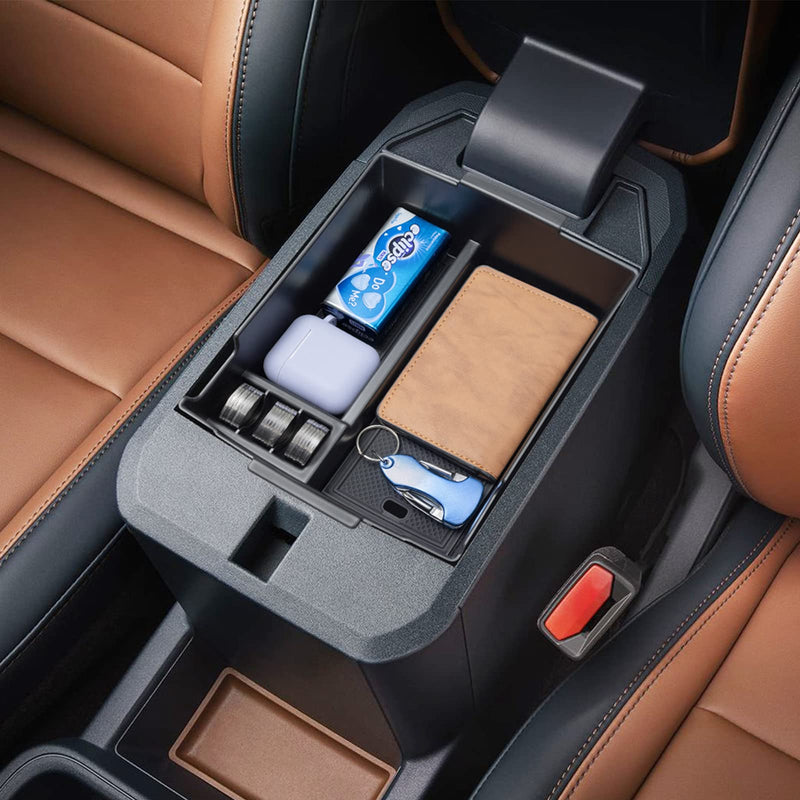 TOPINSTALL Center Console Tray Compatible with 2022-2025 Ford Maverick Accessories, XL XLT Lariat Pickup Truck Organizer Armrest Box Coin Container-Black Black
