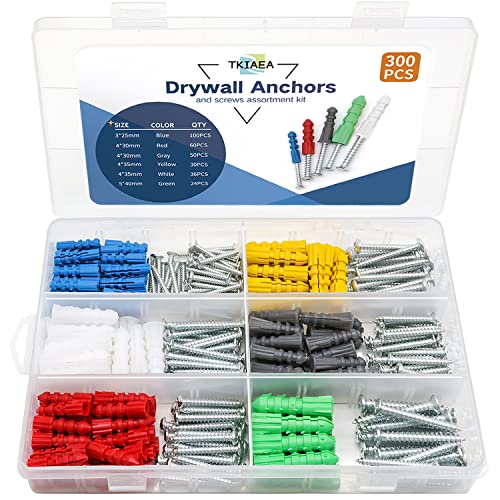 Drywall Anchors and Screws Kit 300Pcs, 150 Wall Anchors, 150 Drywall Screws, Including 6 Different Sizes 300
