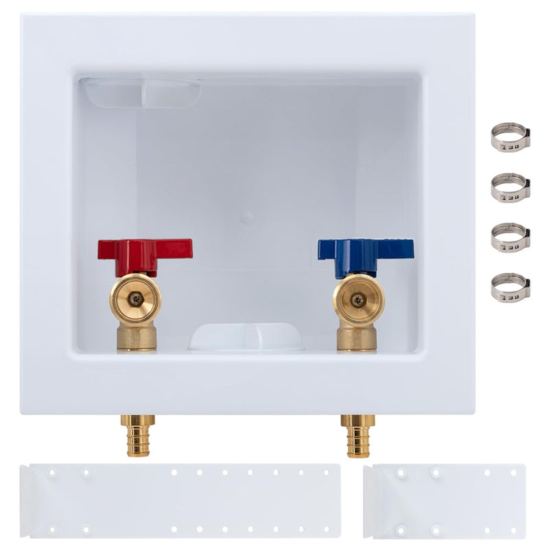 SUNGATOR Pex Washing Machine Outlet Box with Center Drain, Laundry Washer Valve Box, 1/2 Inch Pex Crimp Inlet x 3/4 Inch MHT Outlet，with 4 Crimp Rings