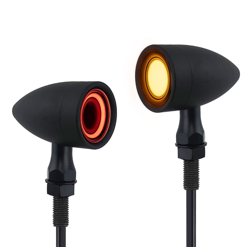 Motorcycle Turn Signals Led Tail Lights 2 Pack, Retro 40 Leds Amber Red Brake Light Rear Indicator Blinkers Universal Fits Harley Davidson Honda Kawasaki Suzuki Triumph Yamaha (Matte Black) 2052-2PCS-REAR-BK