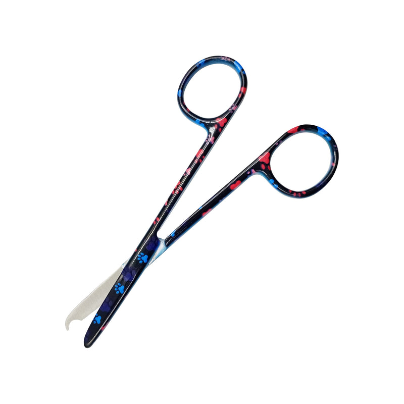 Cynamed Suture Stitch Scissors 4.5" with Crescent Delicate Hook- Perfect for Suture Removal, First Aid, EMS Training and More Premium Quality Instrument- Stainless Steel (Paws, Black) Paws, Black